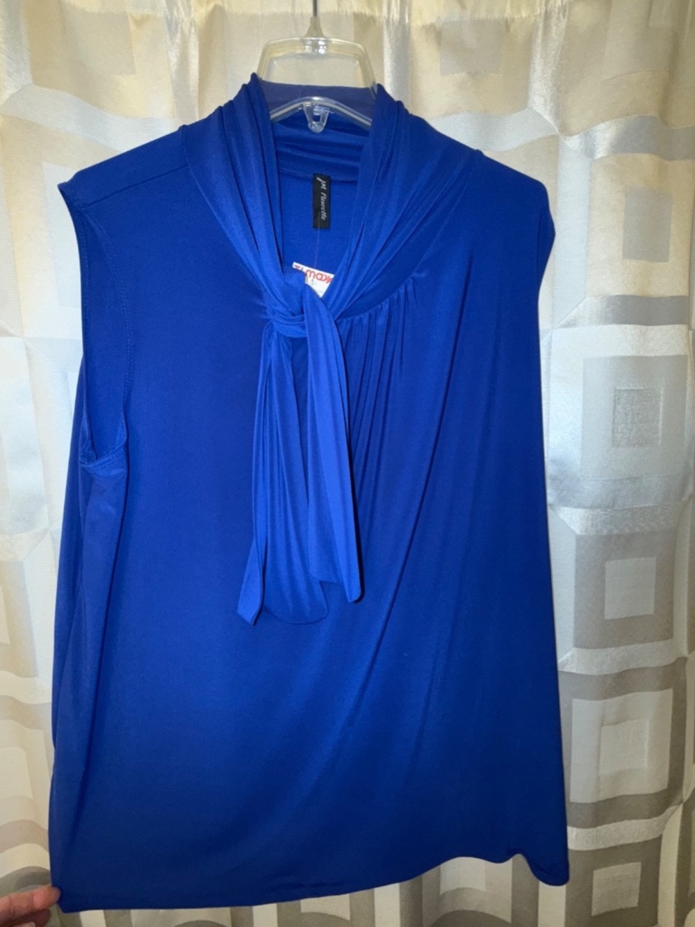 JM Fleurette Cobalt Blue Tie Neck Sleeveless Blouse 3X Plus Size Career Top NWT